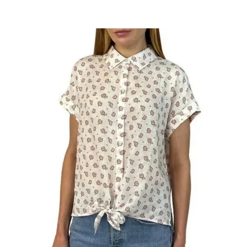JACHS Girlfriend Floral Blouse - Red and Black on Cream